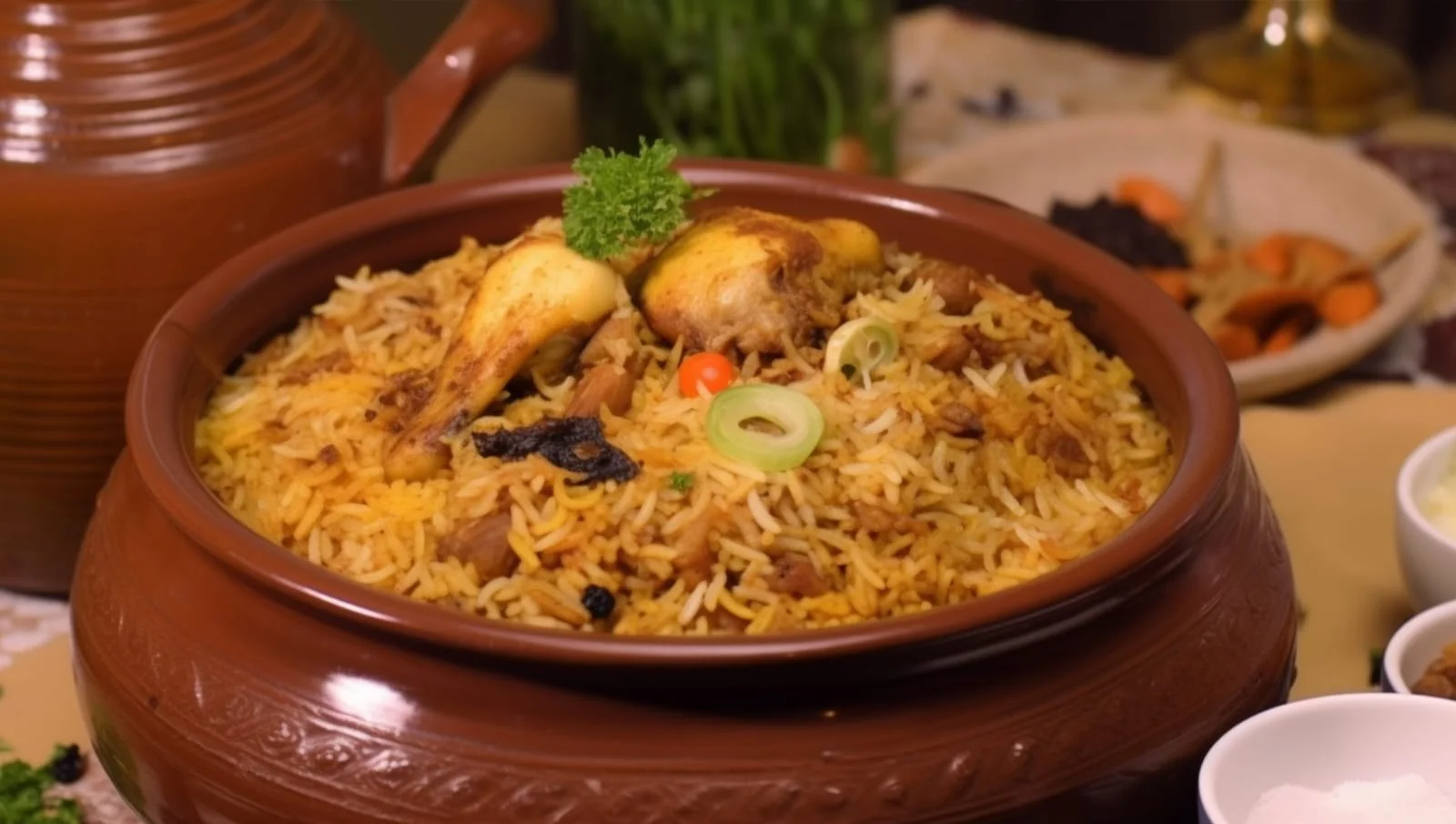 Hyderabadi Chicken Dum Biryani served with spiced aromatic rice
